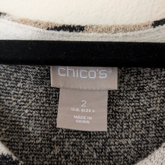 Chico's Tiger Geometric Sweater Cream Tan V Neck Animal Print Boho Womens sz L - Picture 11 of 13
